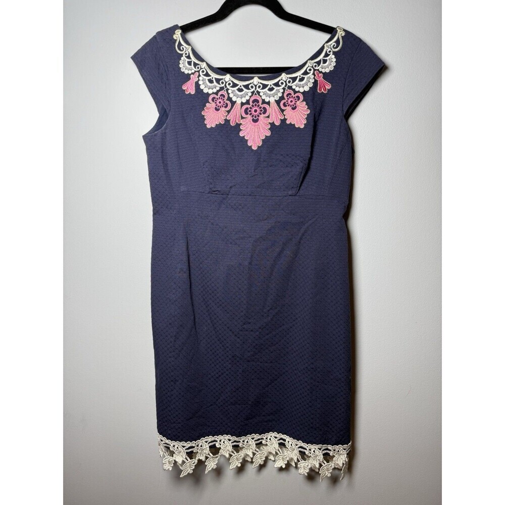 LILLY Pulitzer Allura Dress Navy Embroidered Dress Size 10 Lined Sleevless